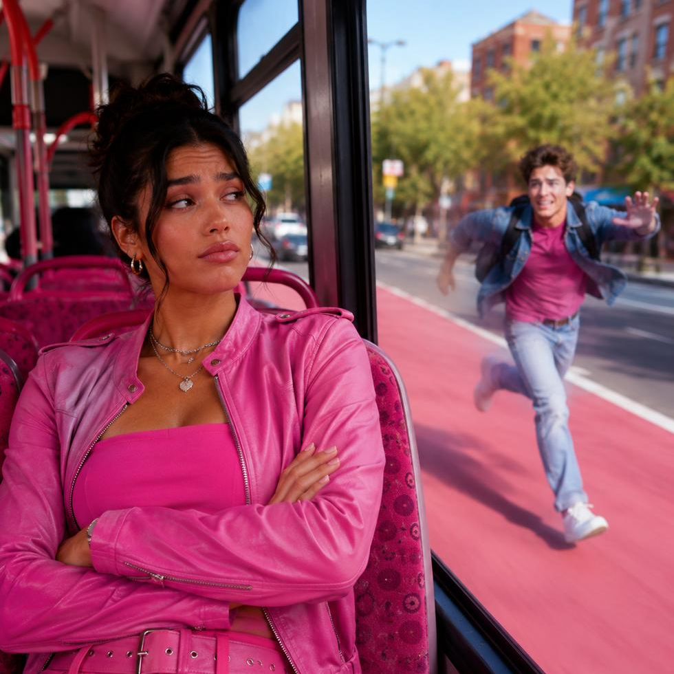 On the bus while he chases it